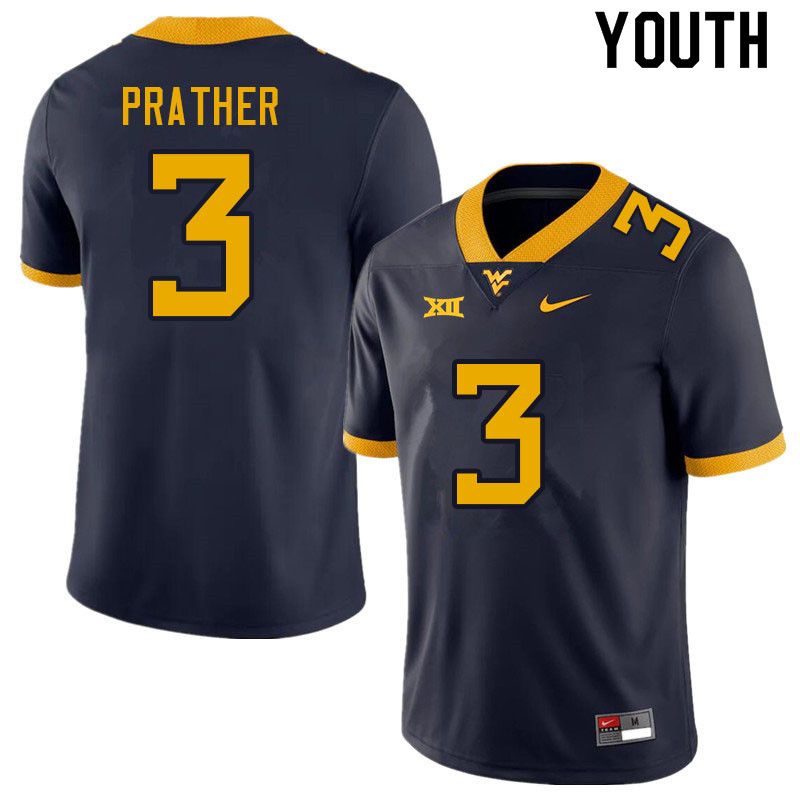 NCAA Youth Kaden Prather West Virginia Mountaineers Navy #3 Nike Stitched Football College Authentic Jersey RF23F27UA
